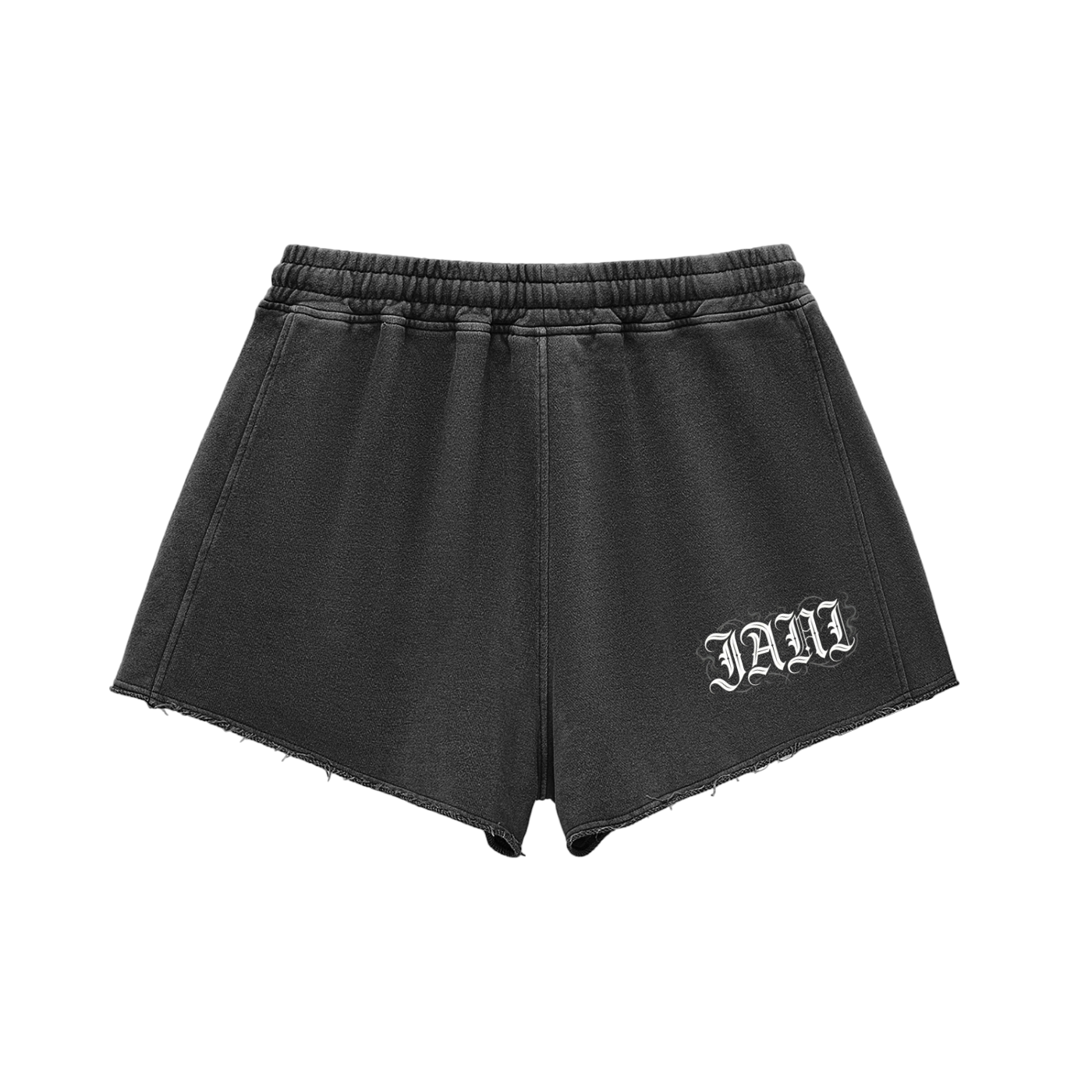 Snow Washed Raw Edge Drawstring Shorts