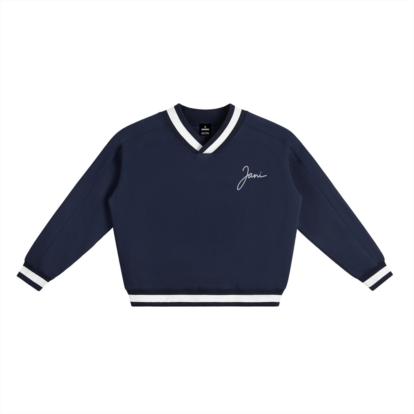 JANI V Neck Contrast Collar Boxy Sweatshirt