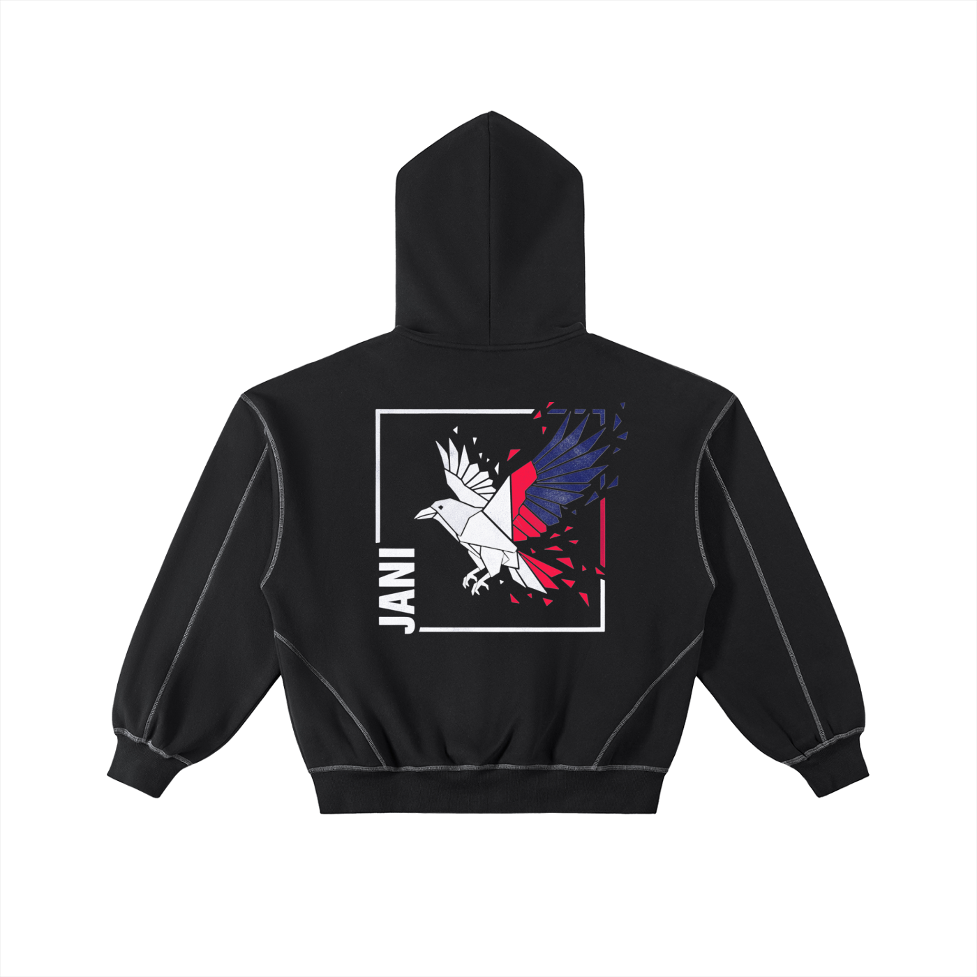 Contrast-Stitched Boxy Fleece Zip Hoodie