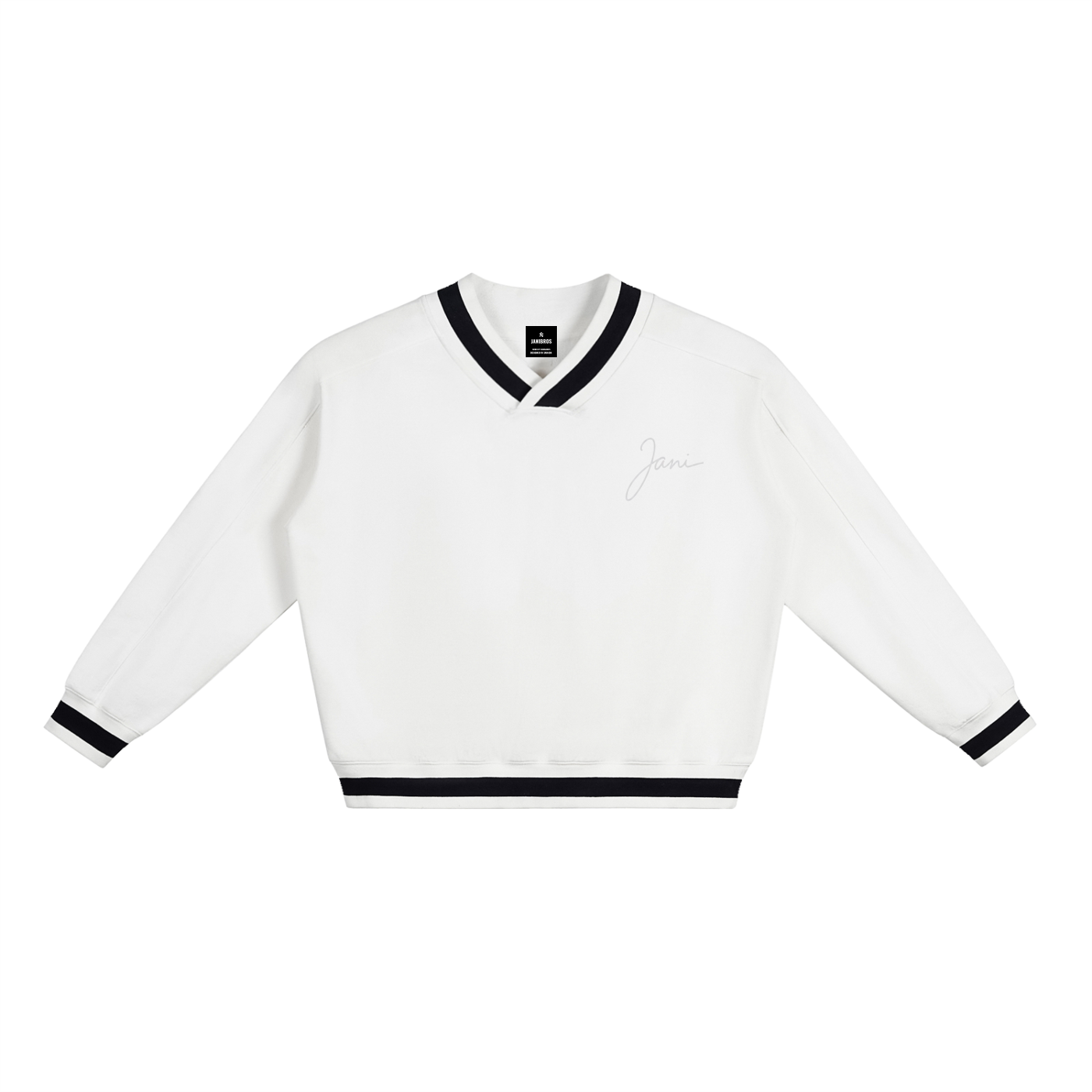 JANI V Neck Contrast Collar Boxy Sweatshirt