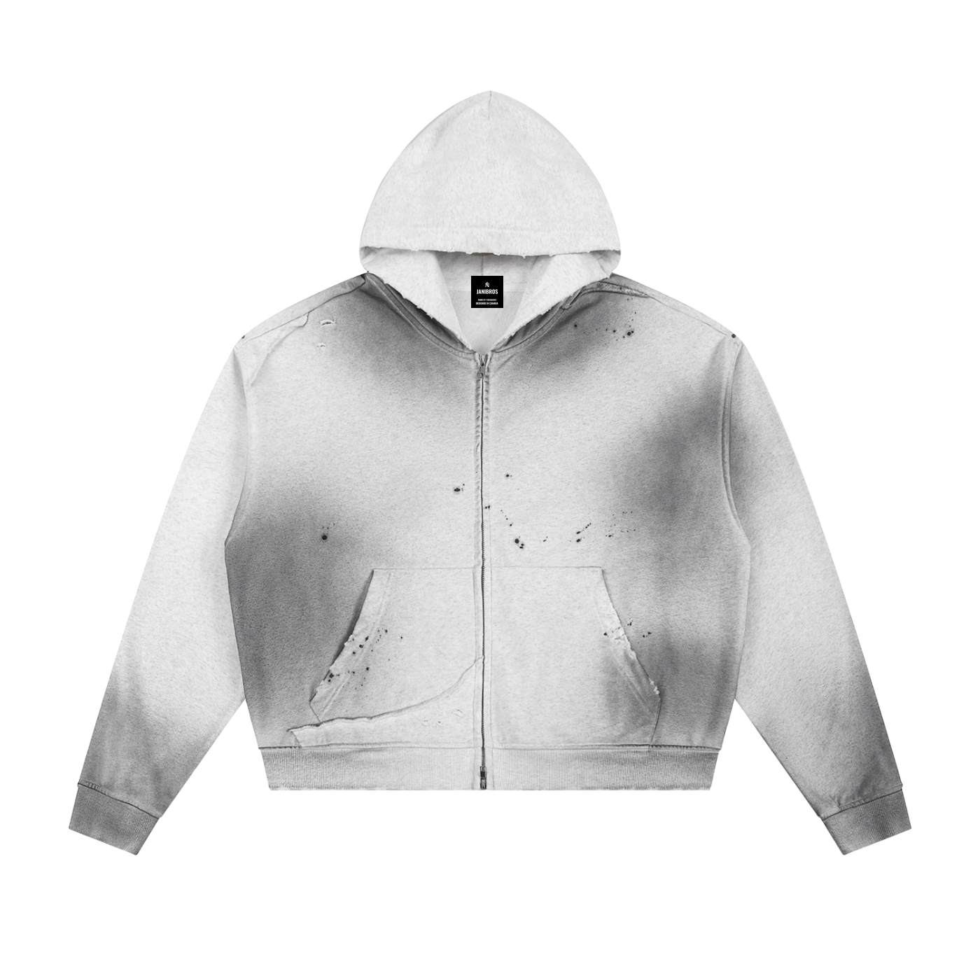 Sun Fade Frayed Raw Edge Fleece Zip Hoodie