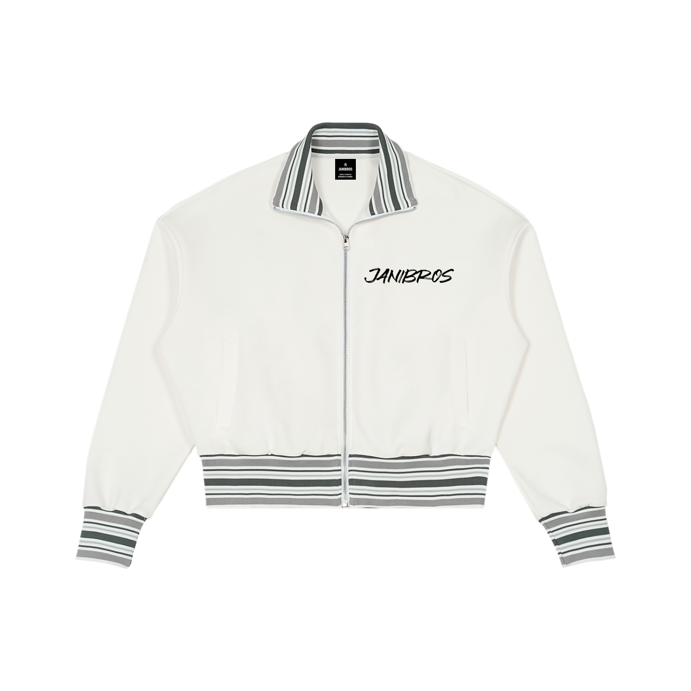 Striped Rib Collar Zip Jacket